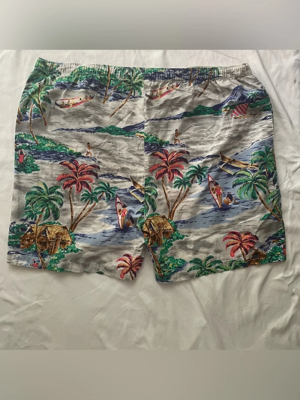 Mens Hawaiian Scenic Beach Surf Coastal Print Elastic Waist Shorts Nautica-L/XL